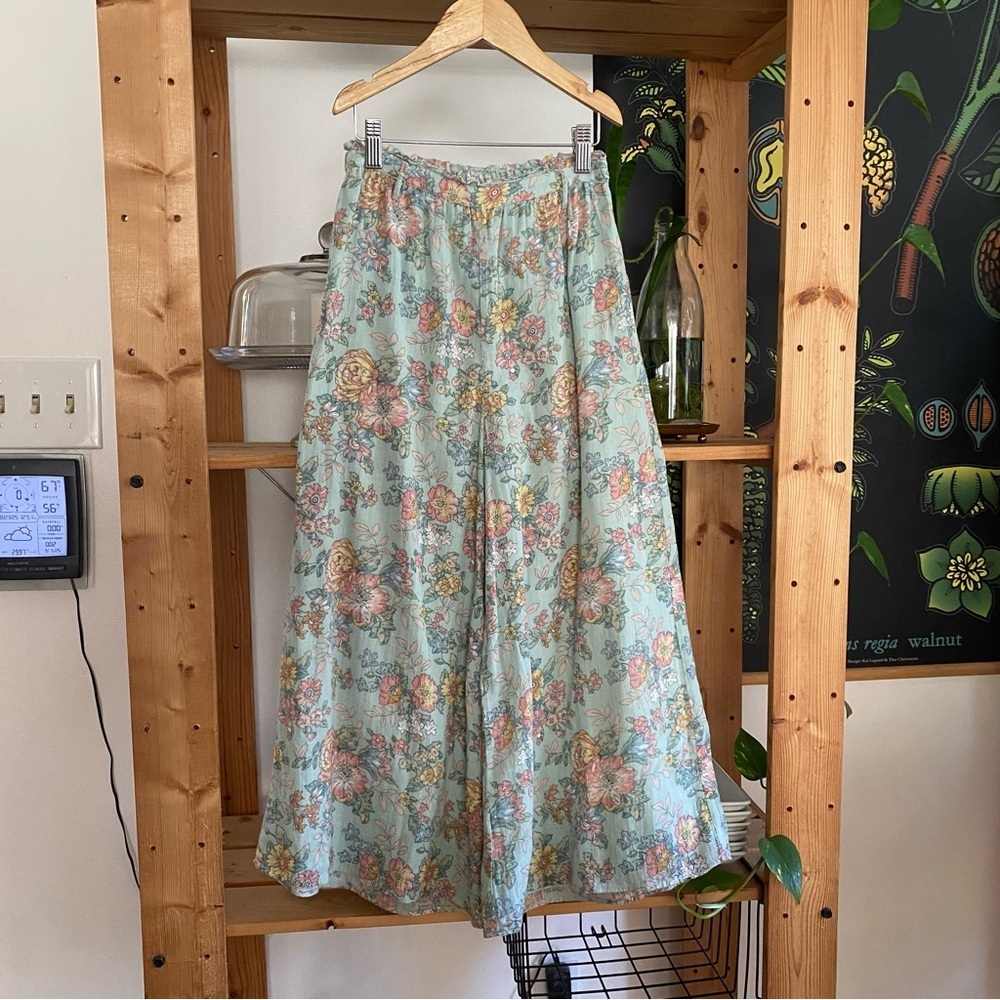 Louise Misha Blue Pink Floral Print Amandine Wide Leg Gauze Cotton Pants 10 - Picture 3 of 14